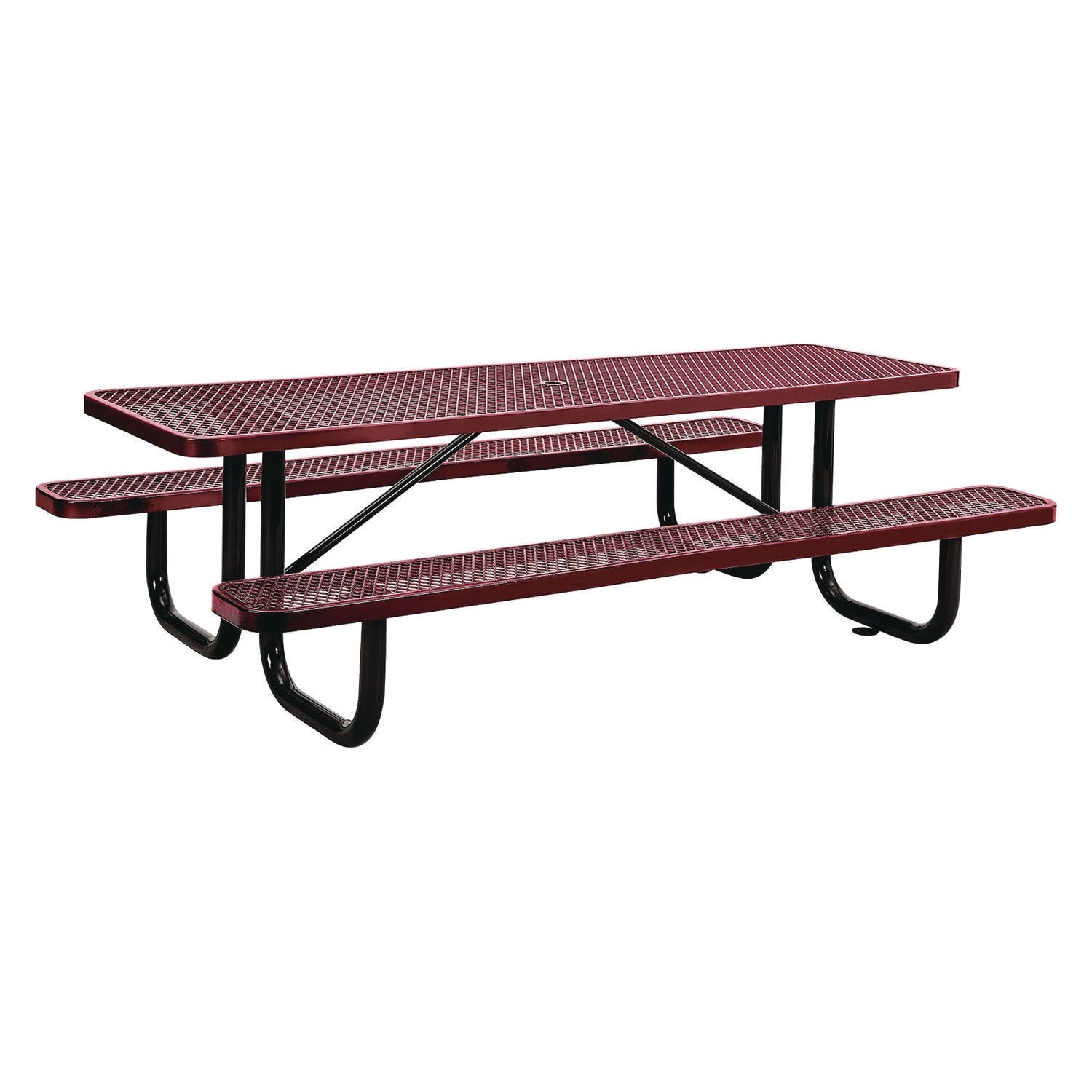 global-industrial-expanded-steel-picnic-table-rectangular-96-x-62-x-29-5-red-top-red-base-legs-gbe277153rd_1